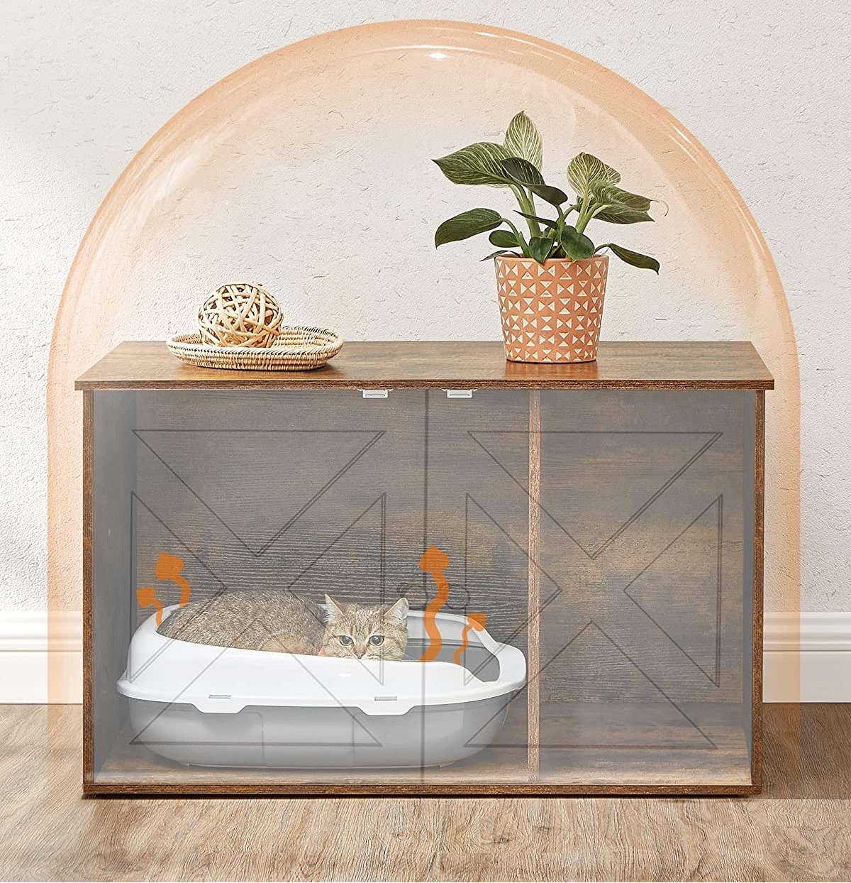 Parya Pets - Houten kattenhuis - Incl. 2 deuren - Kattenbak - Vintage - Industrieel - Zwart/Bruin
