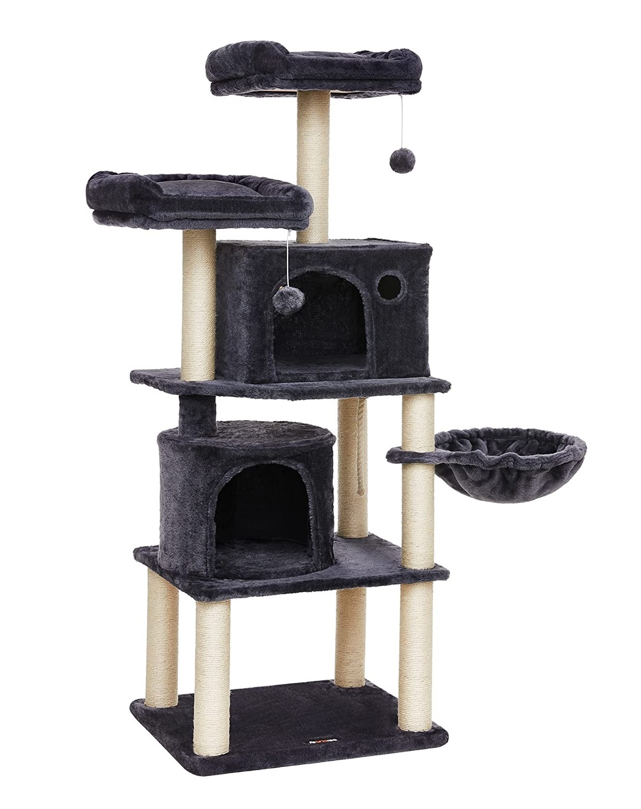 Parya Pets - Stabiele Krabpaal - Incl. 2 grotten - Klimboom - Mand - Donker Grijs