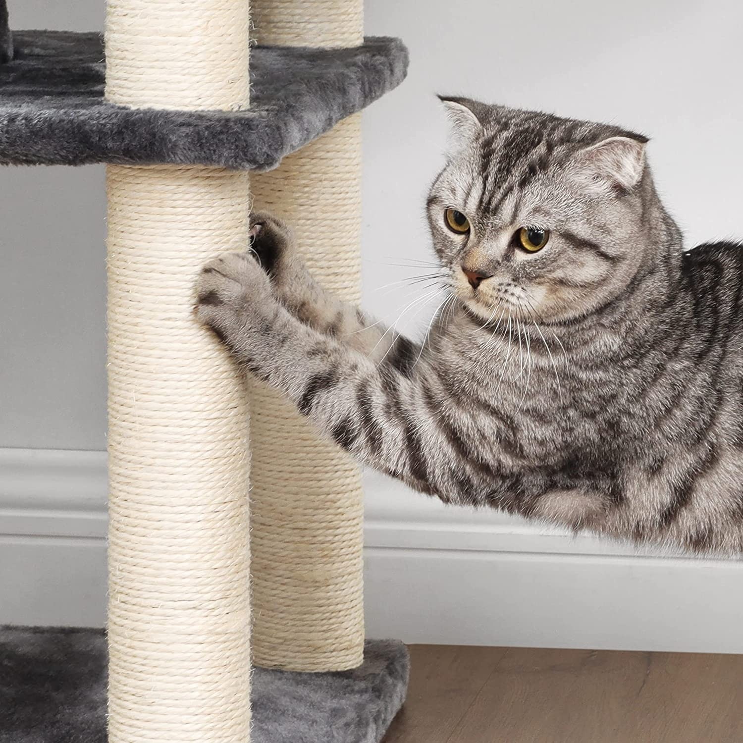 Parya Pets - Stabiele Krabpaal - Incl. 2 grotten - Klimboom - Mand - Donker Grijs
