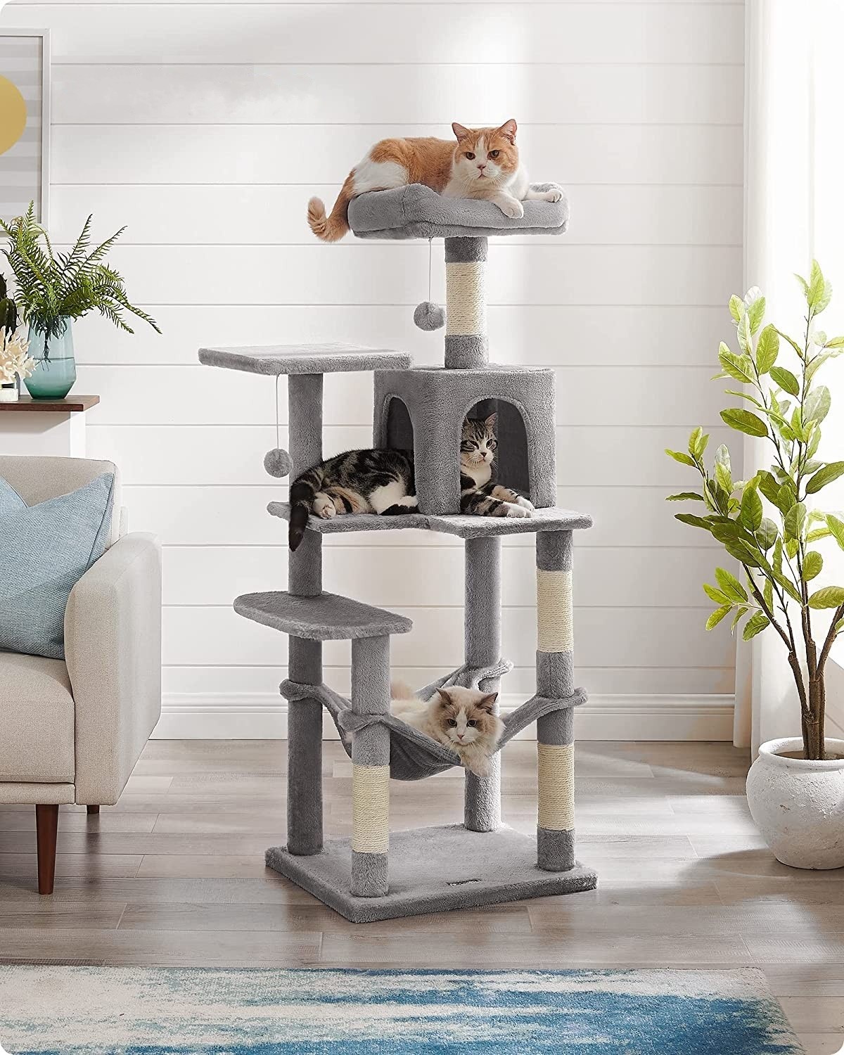 Parya Pets - Stable Cat Post - With Hammock - Cat Tree - Incl. Hammock - Cave - Gray