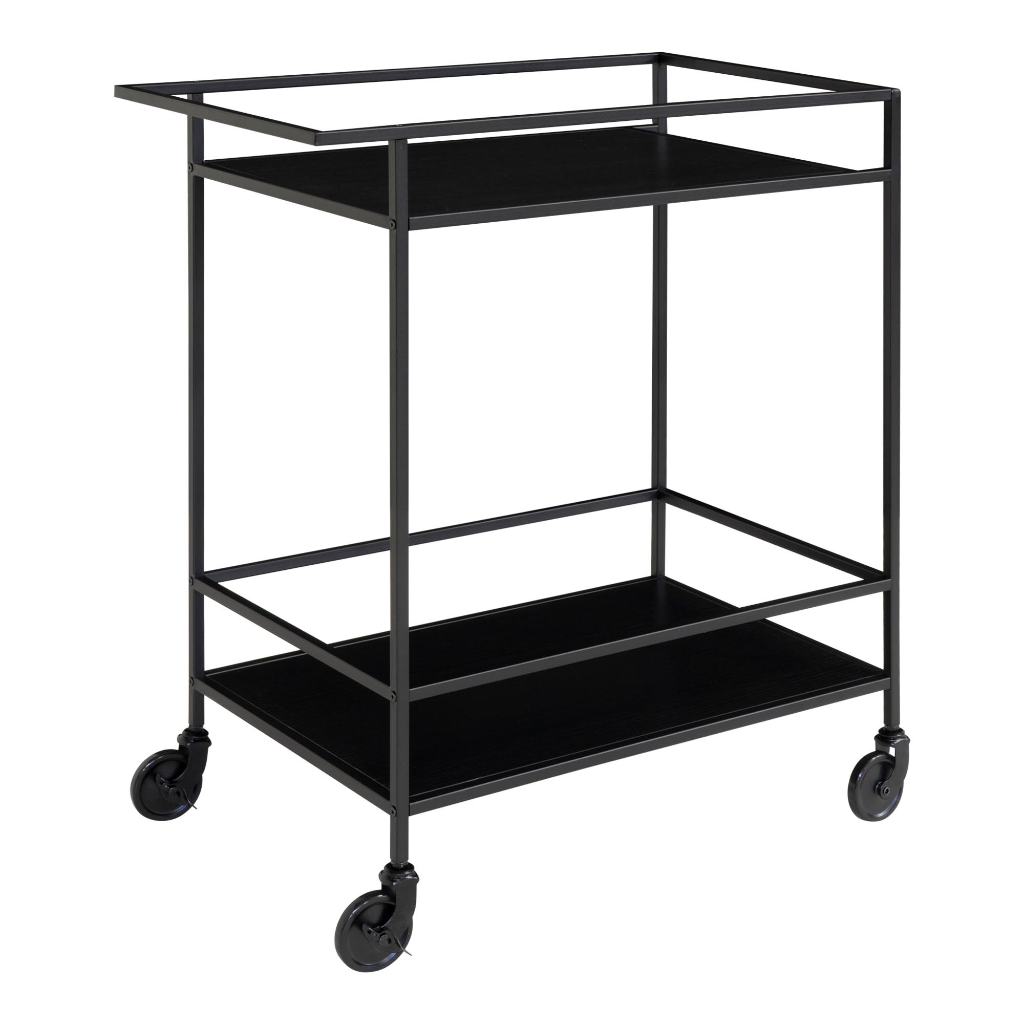 Vita Bar Trolley - Barwagen mit schwarzem Rahmen und Rädern und zwei schwarzen Ablagen 68x40x79 cm