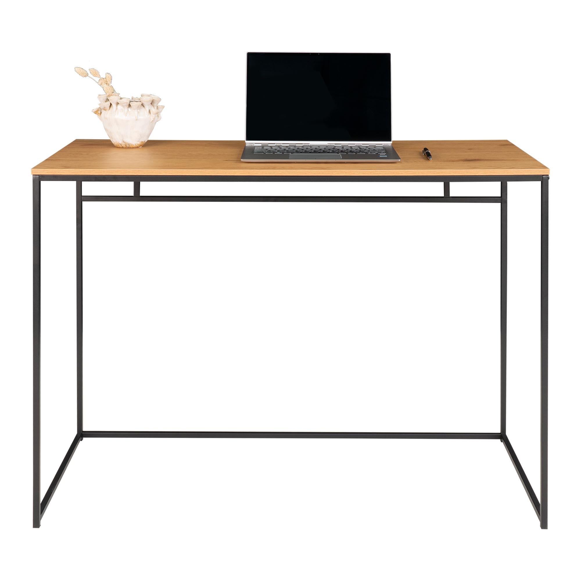 Vita Bureau - Schreibtisch mit schwarzem Gestell und Platte in Eichenoptik 100x45x75 cm