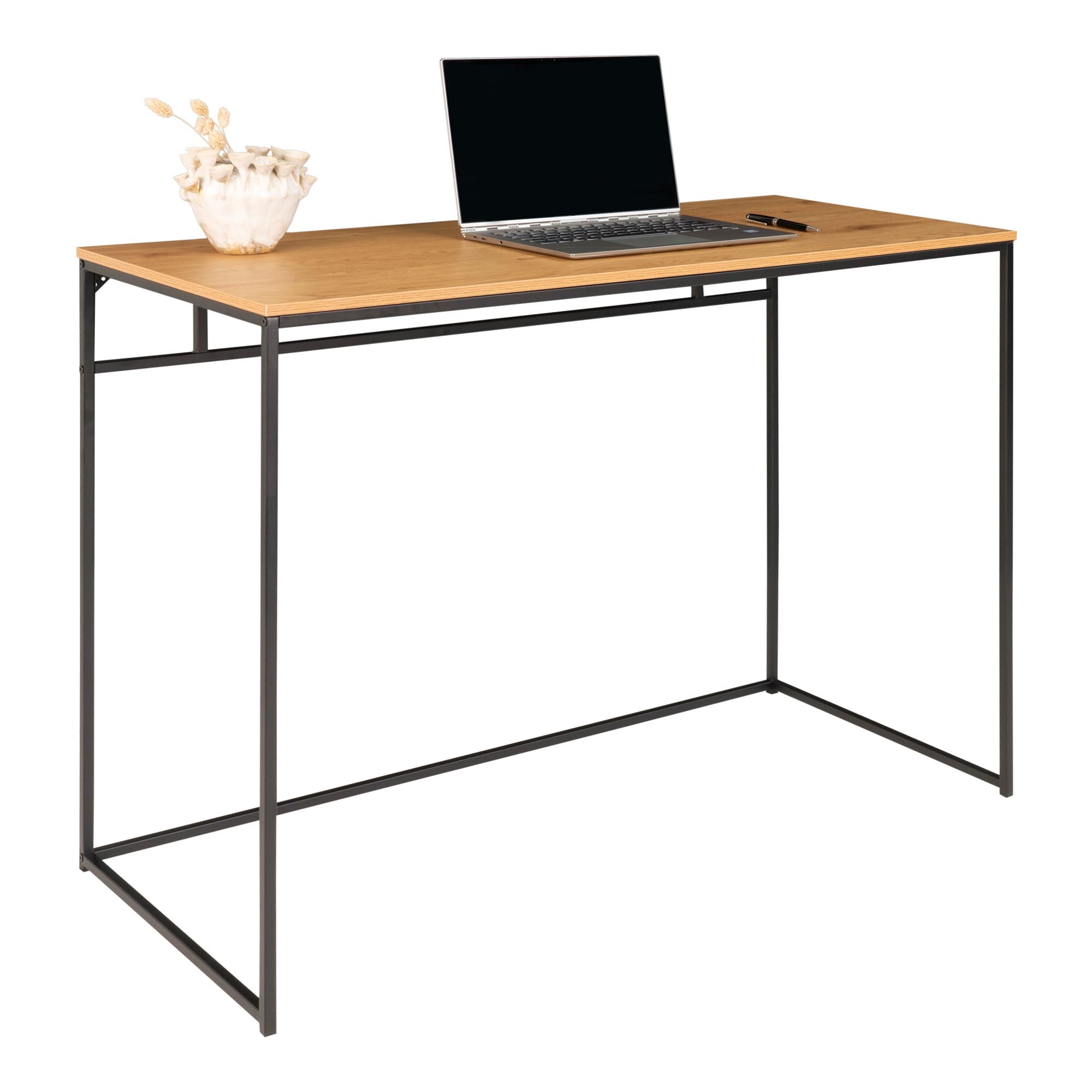 Vita Bureau - Schreibtisch mit schwarzem Gestell und Platte in Eichenoptik 100x45x75 cm