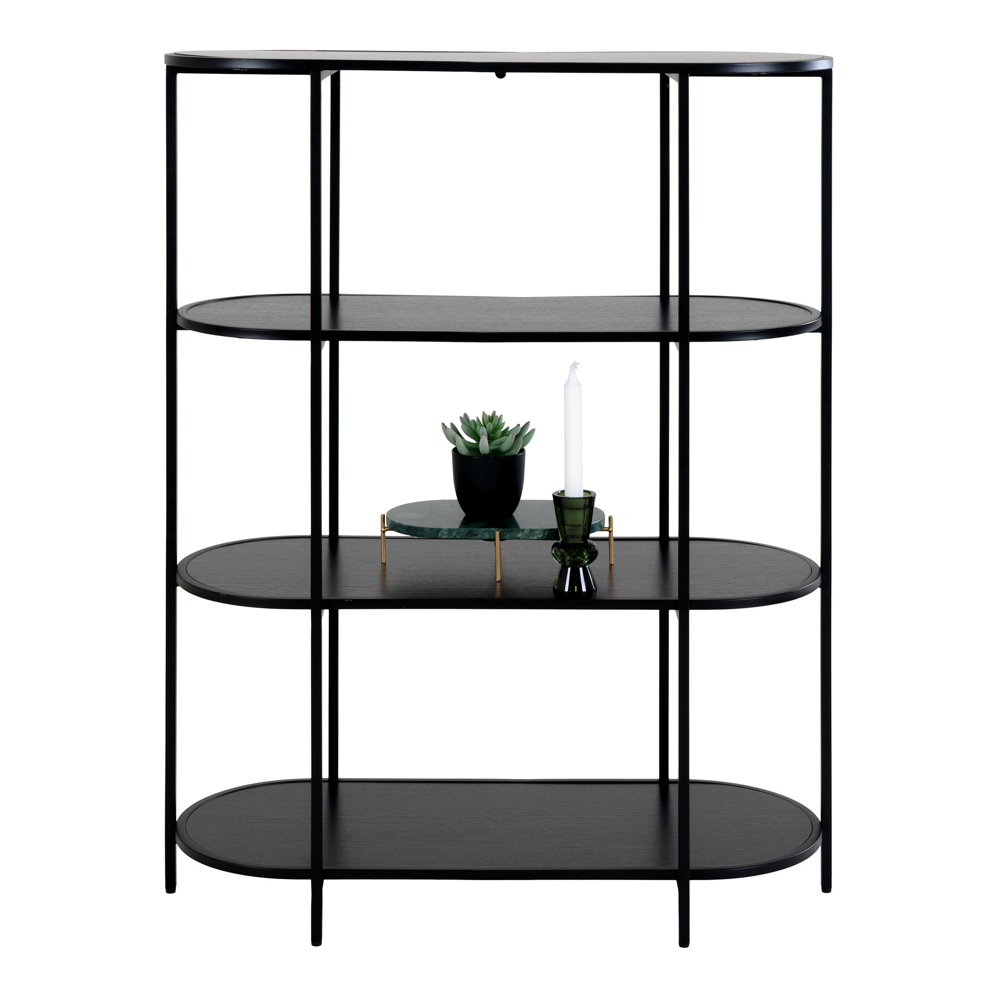 Vita Shelf - Ovale plank met zwart frame en 4 zwarte planken