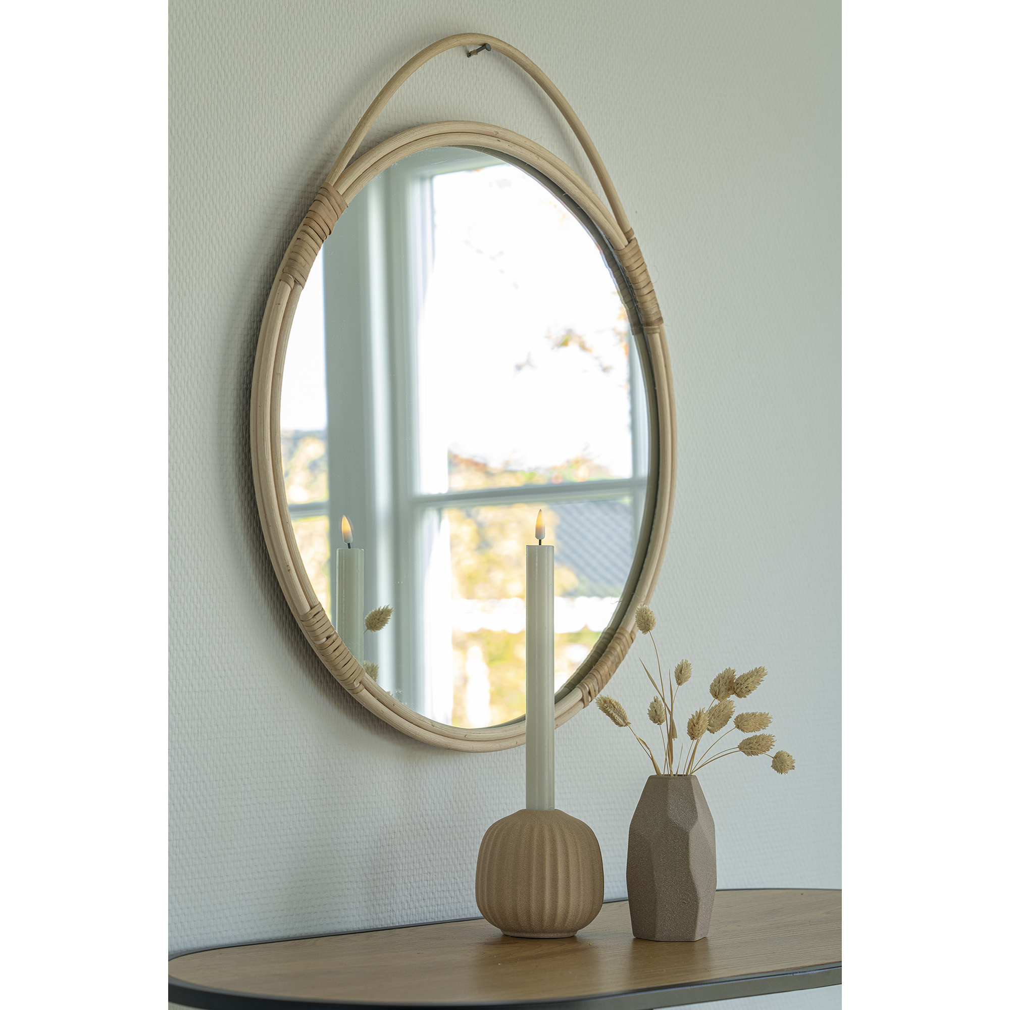 Malo Mirror - Ronde spiegel in natuurlijk rotan -50 cm