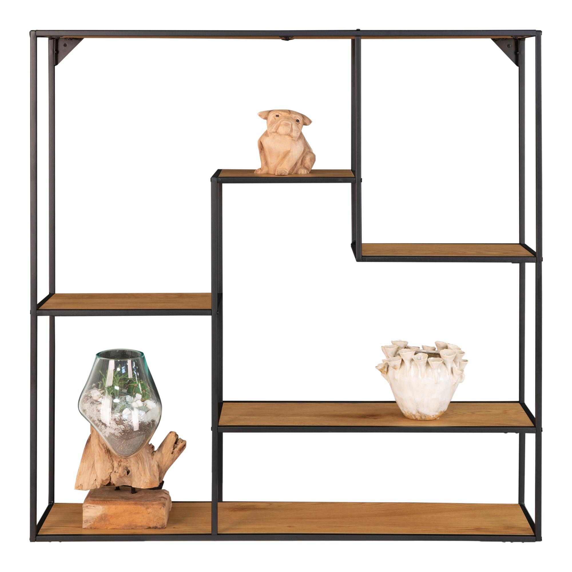 Vita Wandregal - Regal mit schwarzem Rahmen und Fachböden in Eichenoptik 85x85x18 cm