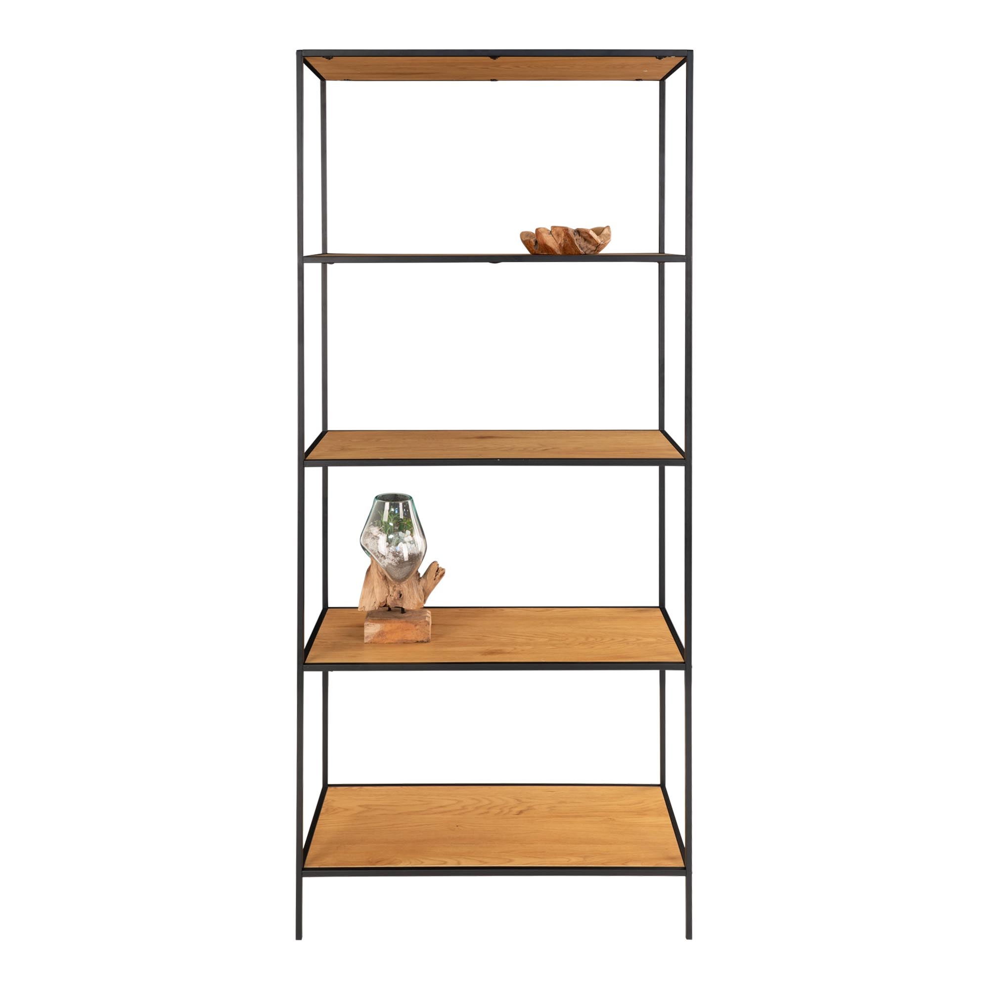 Vita Plank- Schwarzer Rahmen und 5 Einlegeböden in Eichenoptik - 80x36x170 cm