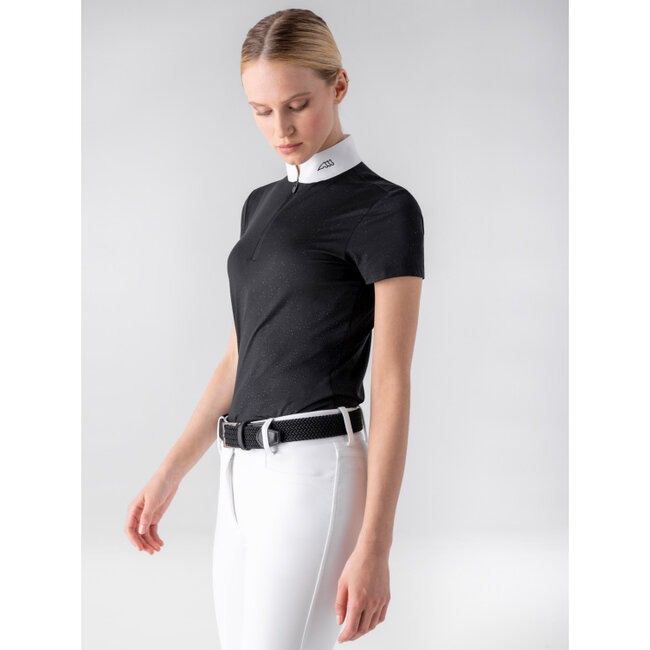 Equiline EQUILINE BLACK WOMEN'S COMPETITION POLO SHIRT WITH GLITTER FABRIC