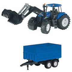 Bruder 01993 - New Holland T8040 met voorlader en aanhanger