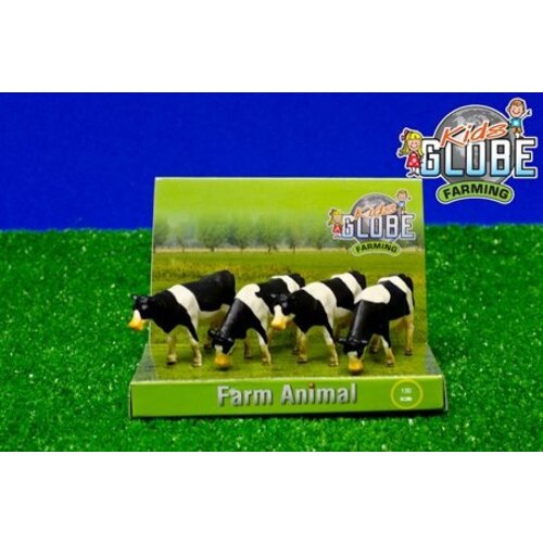 Kids Globe Koeien zwartbont 4 stuks (schaal 1:50)