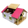 Kids Globe Houten paardenstal met 2 stallen en garage Roze (1:24)