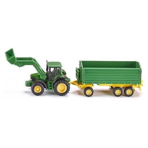 Siku Siku 1843 - John Deere met voorlader met zij kiepaanhanger