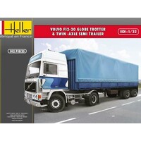 Heller Volvo F12 met huifoplegger 2as bouwdoos (1:32)