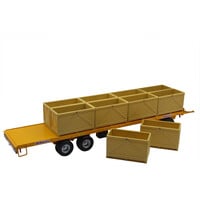 Replicagri Maupu 3-assige platte aanhanger met kisten geel (1:32)
