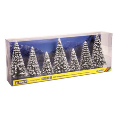Noch Besneeuwde dennen 7 stuks (8 - 12 cm hoog)