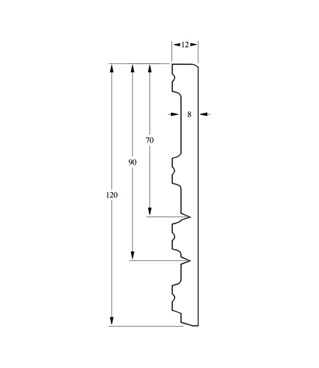 Flexibele Moderne plint 120/90/70x12 RAL 9005