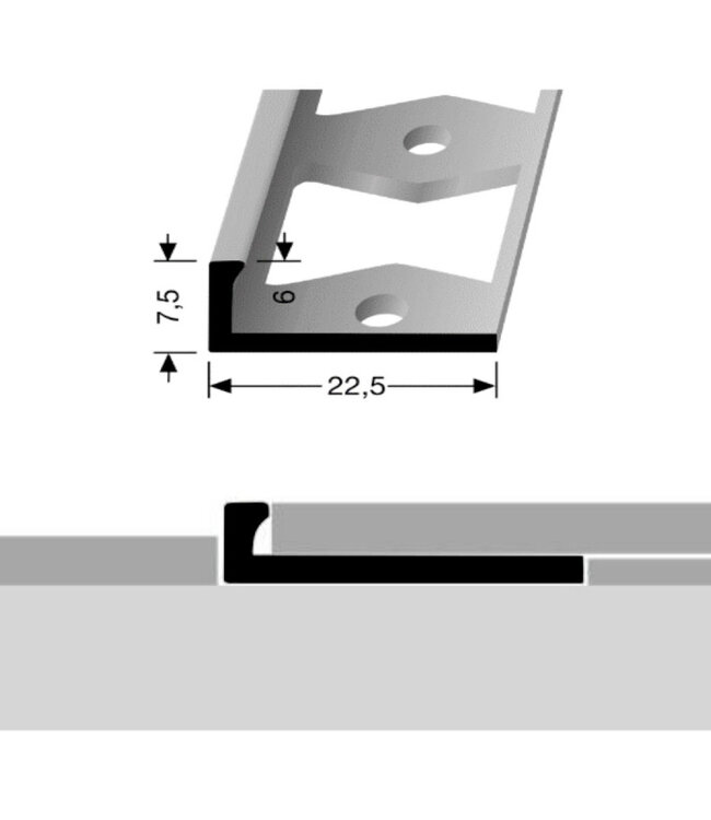 In-egaliseer eindprofiel PVC zilver tot 6mm 2,5m 307