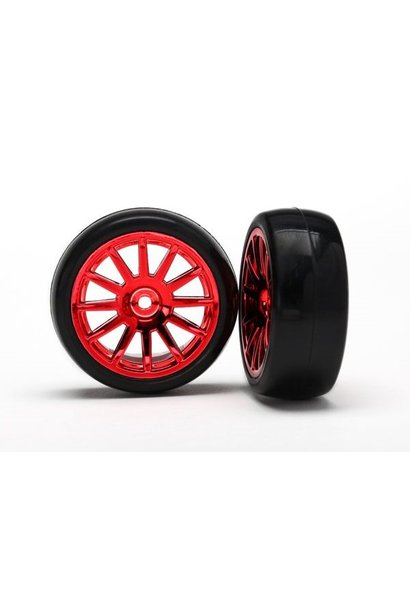 12-Sp Red Wheels, Slick Tires Tires & Wh, TRX7573X