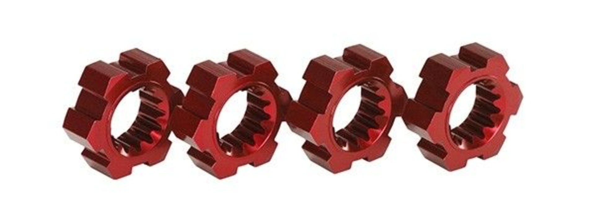 Wheel hubs, hex (2)/ hex clips aluminum (red-anodized) (4), TRX7756R