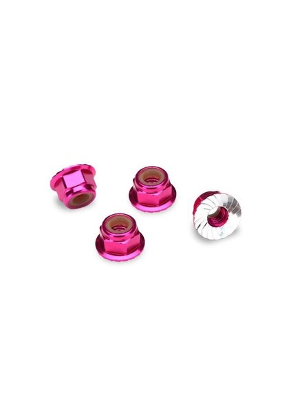 NUTS, 4MM FLANGED NYLON LOCKING (ALUMINIUM, PINK ANODIZED, TRX1747P