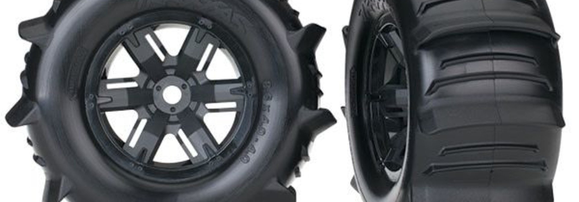 Tires & wheels, assembled, glued paddle (X-Maxx black), TRX7773