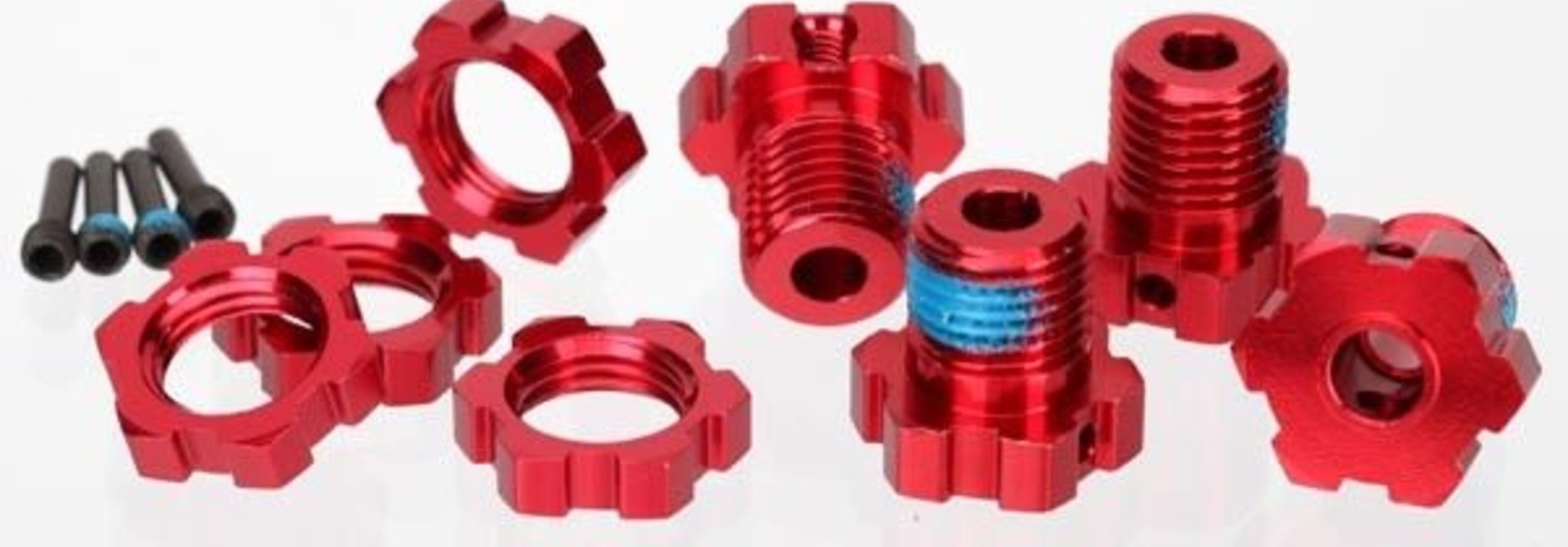 Wheel Hubs, splined, 17mm (red-anodized)(4)/wheel nuts, spli, TRX5353R