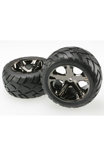 Tires & wheels, assembled, glued (All Star black chrome whee, TRX3773A