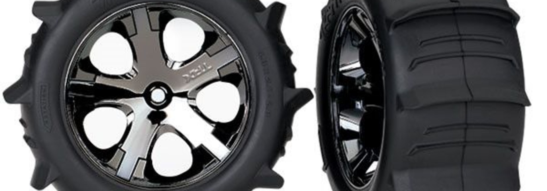 Tires & wheels, assembled, glued Paddle (All-Star black chro, TRX3776