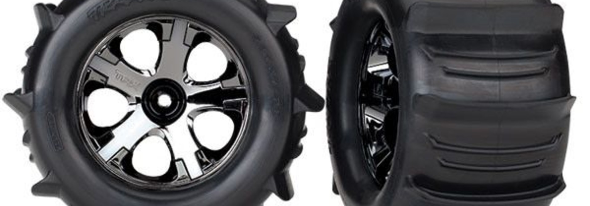 Tires & wheels, assembled, glu2.8 Paddle(Al-Star Black chrom, TRX4175