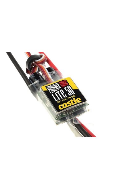 Castle - Phoenix Edge Lite 50 - Hoog-vermogen Air-Heli Brushless regelaar - Lightgewicht versie - Datalogging - Telemetrie mogelijkheid - Aux. kabel - 2-8S - 50A - 5A SBec