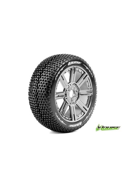 Louise RC - B-TURBO - 1-8 Buggy Tire Set - Mounted - Super Soft - Black-Chrome Spoke Rims - Hex 17mm - L-T3104VBC