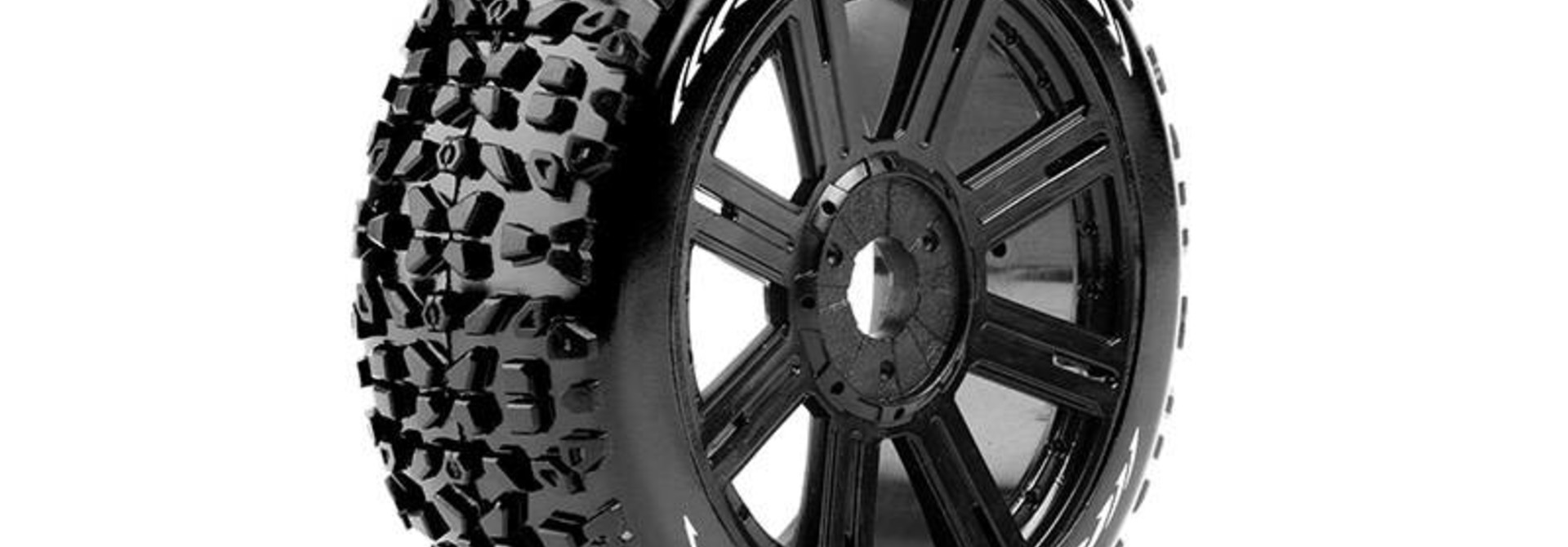 Louise RC - B-MAZINGER - 1-8 Buggy Tire Set - Mounted - Soft - Black Spoke Rims - Hex 17mm - L-T3108SB