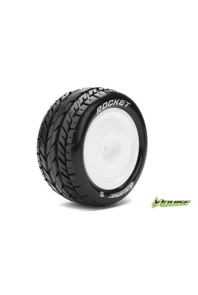 Louise RC - E-ROCKET - 1-10 Buggy Tire Set - Mounted - Soft - White Rims - Hex 12mm - 4WD - Rear - L-T3188SWKR