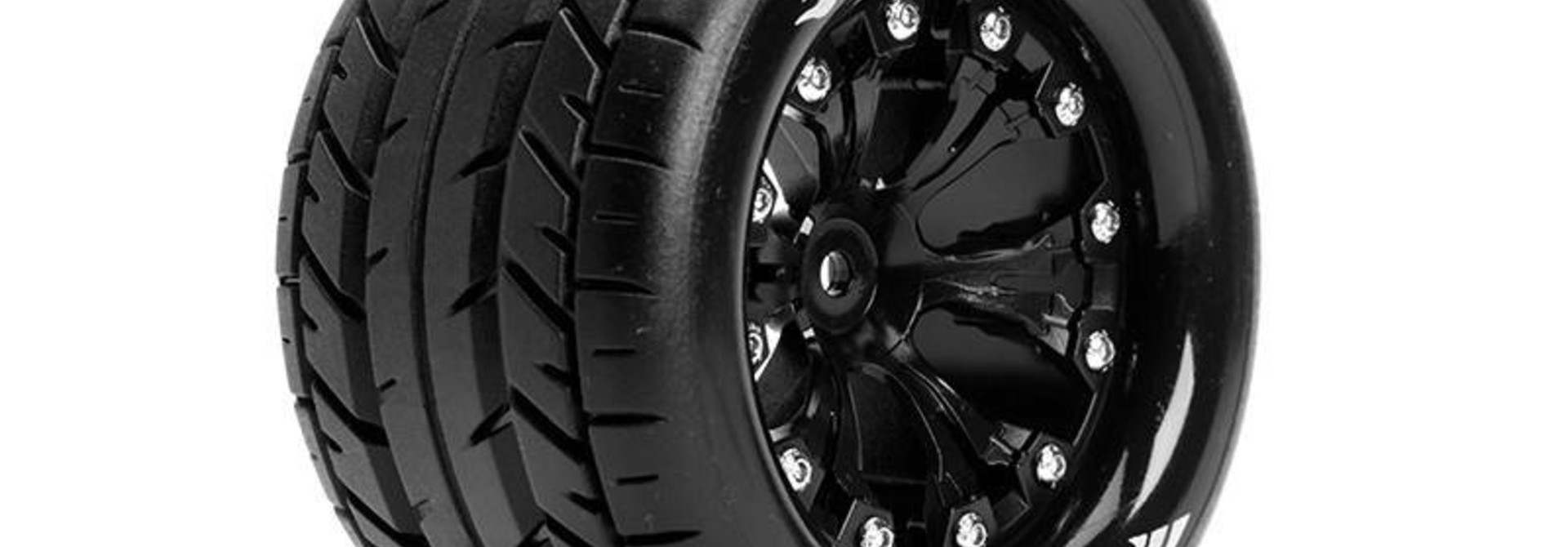 Louise RC - MT-ROCKET - 1-10 Monster Truck Tire Set - Mounted - Sport - Black 2.8 Rims - 0-Offset - Hex 12mm - L-T3201SB