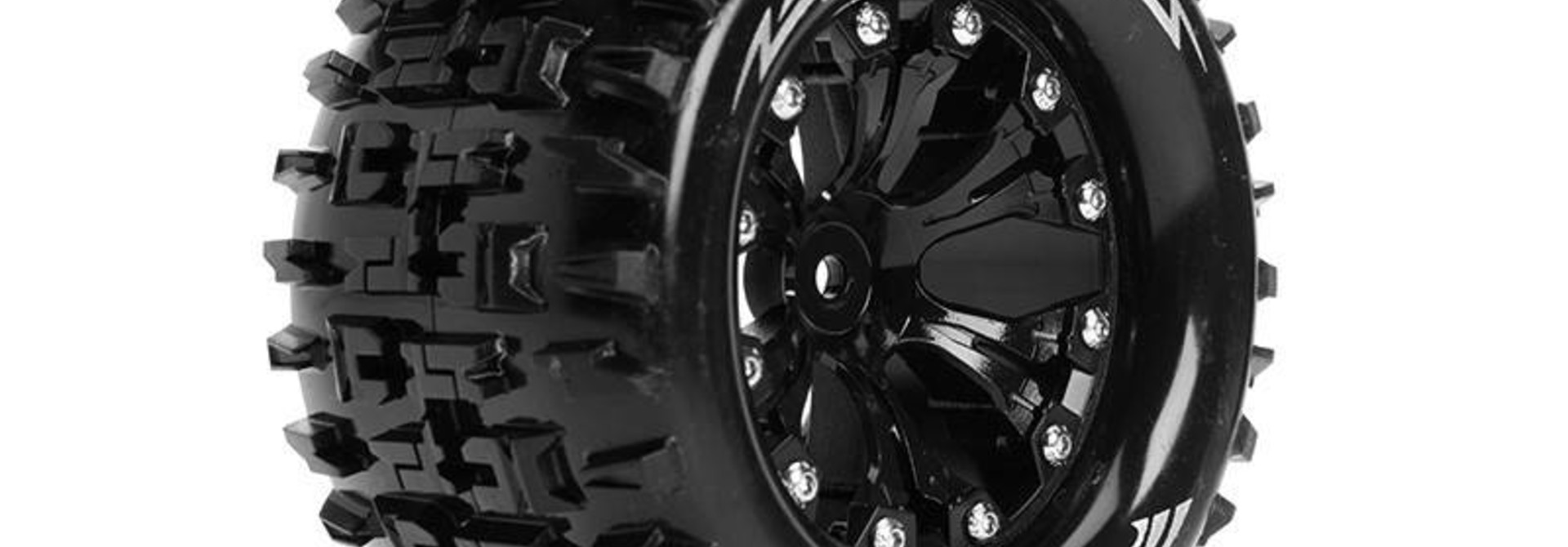 Louise RC - MT-PIONEER - 1-10 Monster Truck Tire Set - Mounted - Sport - Black 2.8 Rims - 0-Offset - Hex 12mm - L-T3202SB