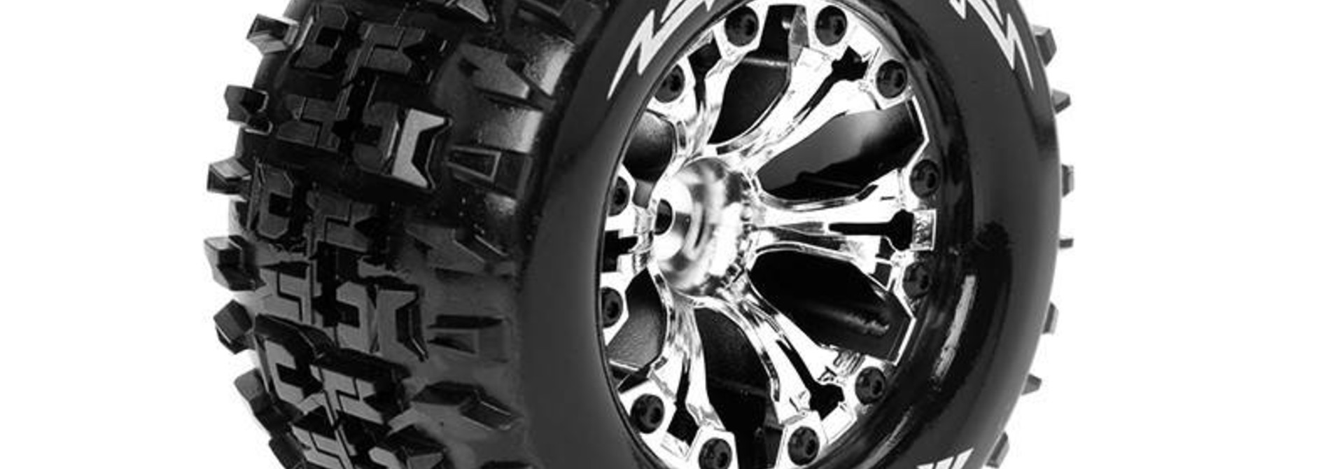 Louise RC - MT-PIONEER - 1-10 Monster Truck Tire Set - Mounted - Sport - Chrome 2.8 Rims - 1/2-Offset - Hex 12mm - L-T3202SCH