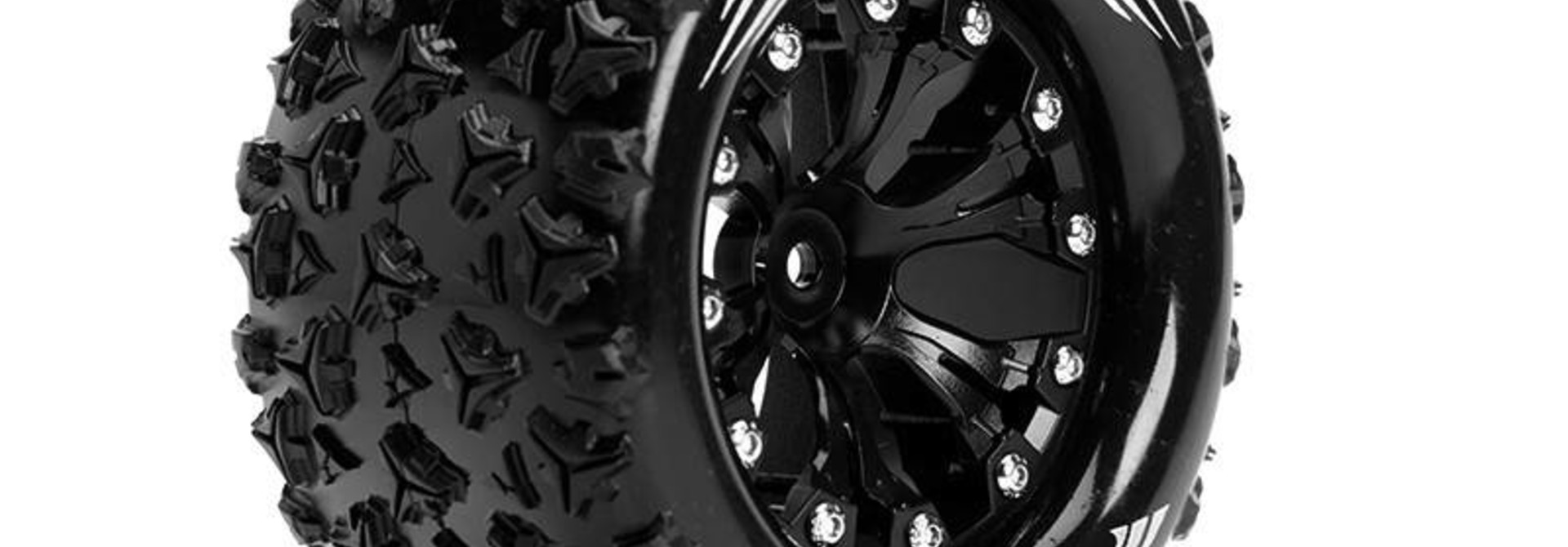 Louise RC - MT-SPIDER - 1-10 Monster Truck Tire Set - Mounted - Sport - Black 2.8 Rims - 0-Offset - Hex 12mm - L-T3203SB