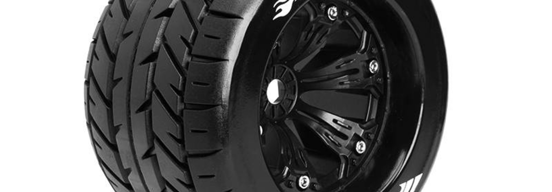 Louise RC - MT-ROCKET - 1-8 Monster Truck Tire Set - Mounted - Sport - Black 3.8 Rims - 0-Offset - Hex 17mm - L-T3217B