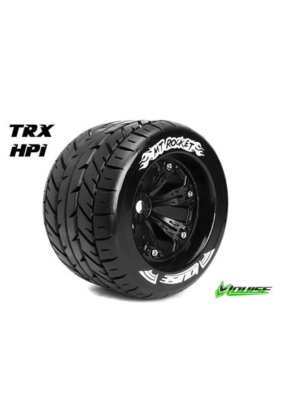 Louise RC - MT-ROCKET - 1-8 Monster Truck Tire Set - Mounted - Sport - Black 3.8 Rims - 0-Offset - Hex 17mm - L-T3217B