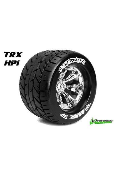 Louise RC - MT-ROCKET - 1-8 Monster Truck Tire Set - Mounted - Sport - Chrome 3.8 Rims - 0-Offset - Hex 17mm - L-T3217C