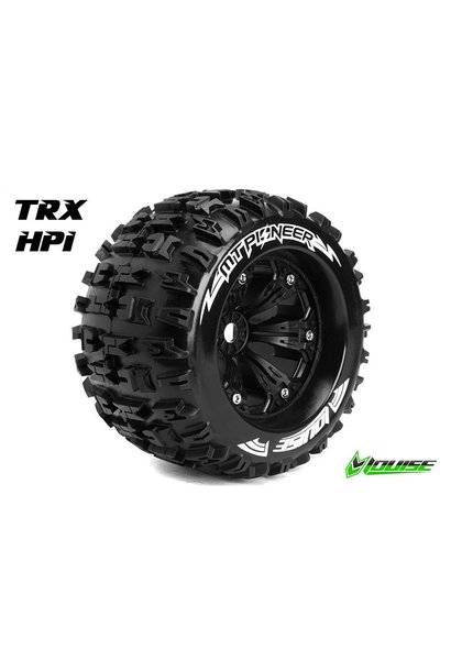 Louise RC - MT-PIONEER - 1-8 Monster Truck Tire Set - Mounted - Sport - Black 3.8 Rims - 0-Offset - Hex 17mm - L-T3218B