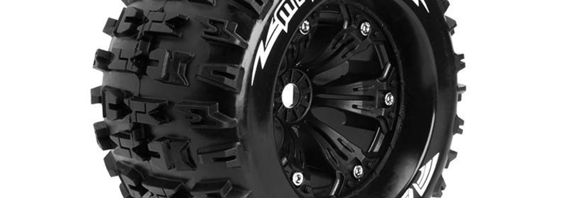 Louise RC - MT-PIONEER - 1-8 Monster Truck Tire Set - Mounted - Sport - Black 3.8 Rims - 1/2-Offset - Hex 17mm - L-T3218BH