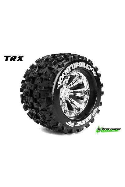 Louise RC - MT-UPHILL - 1-8 Monster Truck Tire Set - Mounted - Sport - Chrome 3.8 Rims - 0-Offset - Hex 17mm - L-T3219C