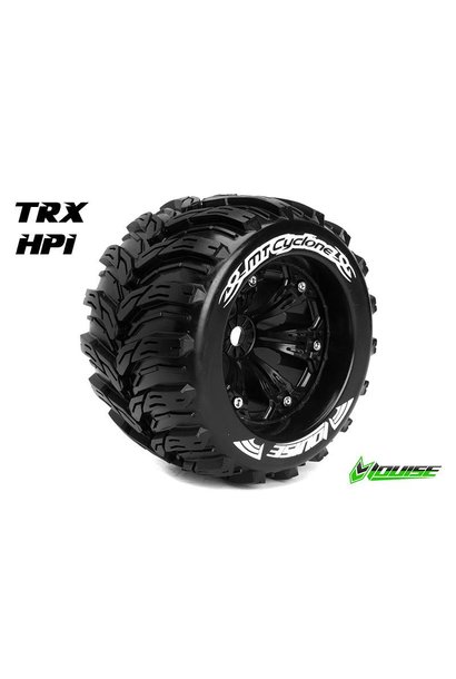Louise RC - MT-CYCLONE - 1-8 Monster Truck Tire Set - Mounted - Sport - Black 3.8 Rims - 0-Offset - Hex 17mm - L-T3220B
