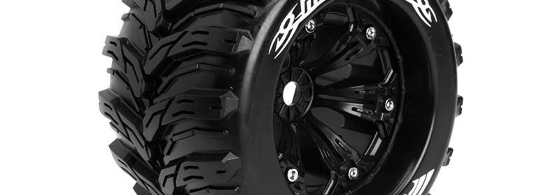 Louise RC - MT-CYCLONE - 1-8 Monster Truck Tire Set - Mounted - Sport - Black 3.8 Rims - 1/2-Offset - Hex 17mm - L-T3220BH