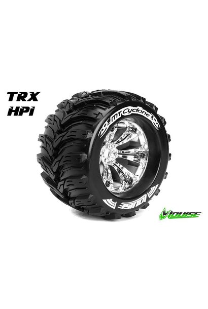 Louise RC - MT-CYCLONE - 1-8 Monster Truck Tire Set - Mounted - Sport - Chrome 3.8 Rims - 0-Offset - Hex 17mm - L-T3220C