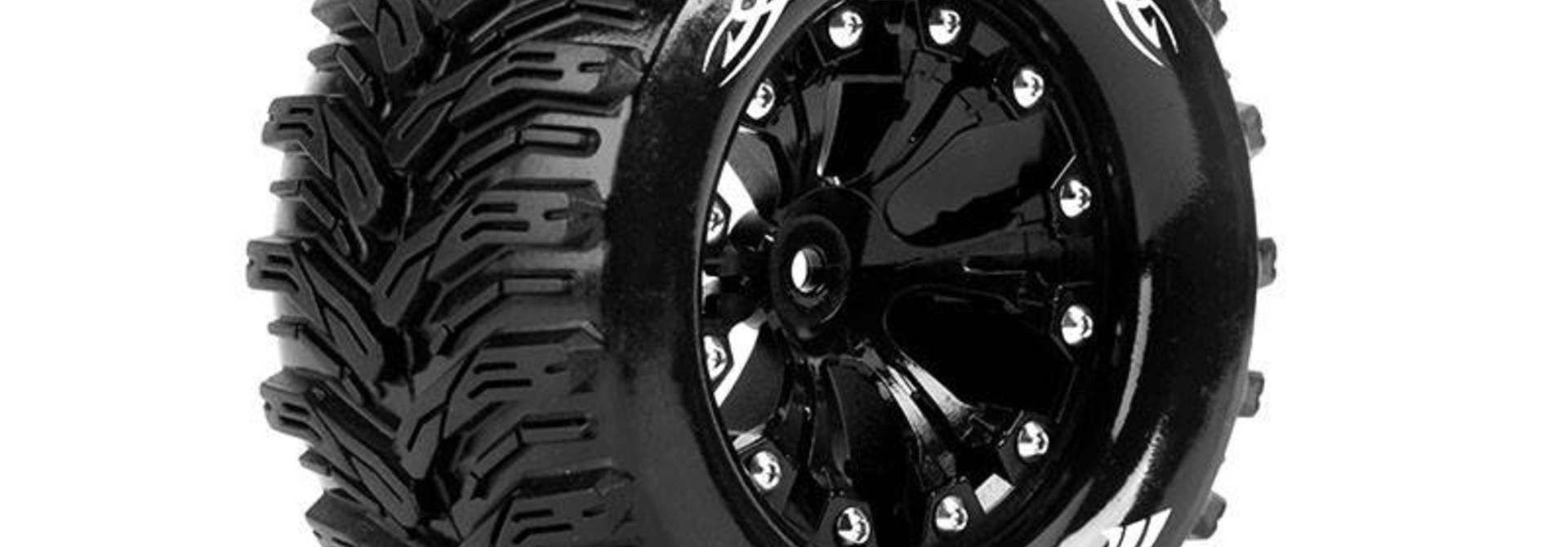 Louise RC - MT-CYCLONE - 1-10 Monster Truck Tire Set - Mounted - Soft - Black 2.8 Rims - 0-Offset - Hex 12mm - L-T3226SB