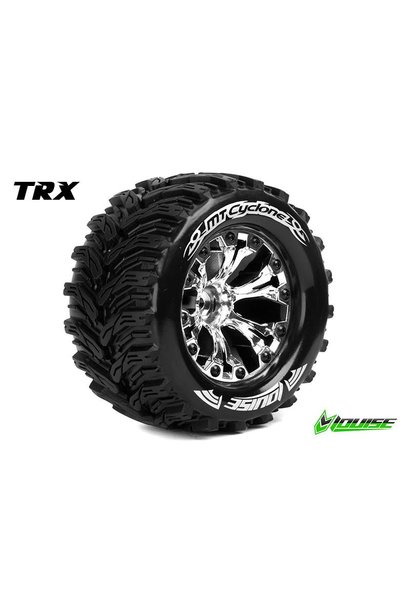 Louise RC - MT-CYCLONE - 1-10 Monster Truck Tire Set - Mounted - Soft - Chrome 2.8 Rims - Hex 12mm - L-T3226SC