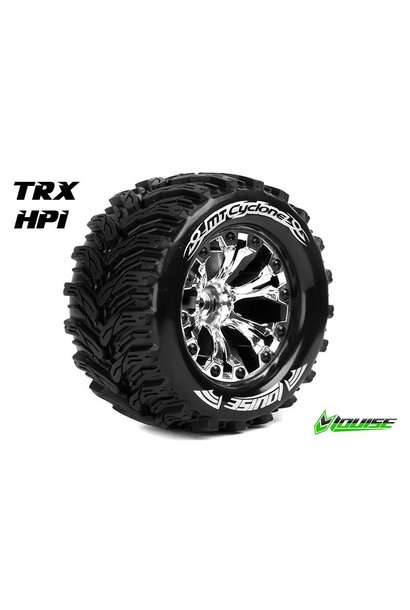 Louise RC - MT-CYCLONE - 1-10 Monster Truck Tire Set - Mounted - Soft - Chrome 2.8 Rims - 1/2-Offset - Hex 12mm - L-T3226SCH