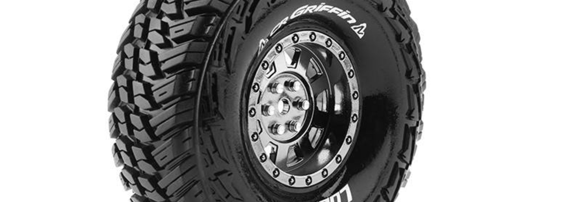 Louise RC - CR-GRIFFIN - 1-10 Crawler Tire Set - Mounted - Super Soft - Black Chrome 1.9 Rims - Hex 12mm - L-T3230VBC